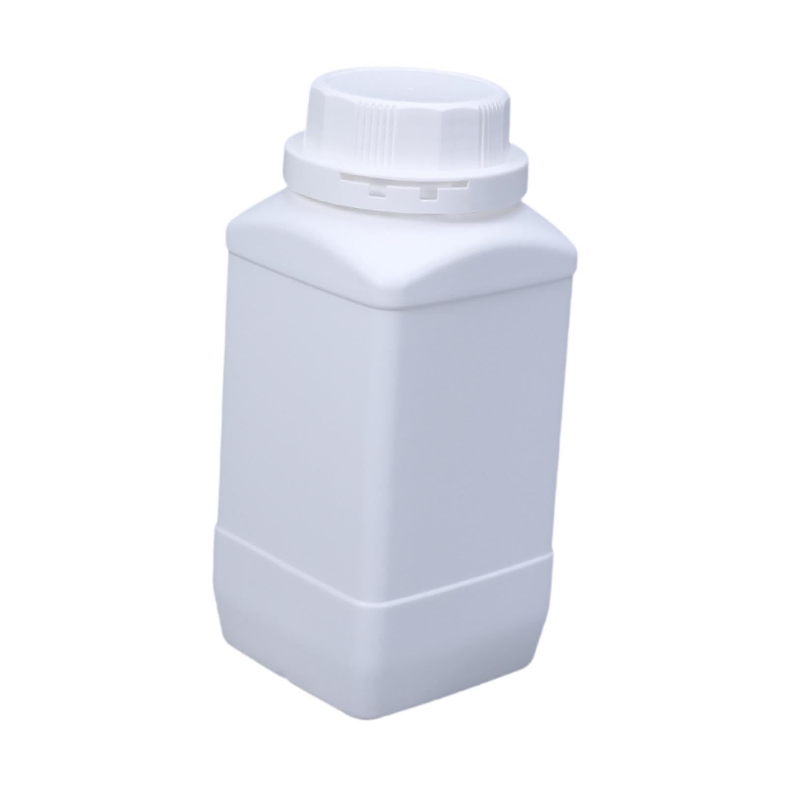 shamjina Large Mouth Square Bottle Chemical Storage Bottles 1L Hdpe with Inner Cover with Lid Sealing Liquid Storage for Home Classroom, White, with White Cap