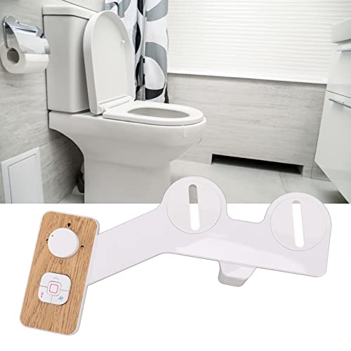 Toilet Bidet Attachment with 7/8 Copper Tpiece, Wood Grain Button, Double Nozzle Bidet Attachment for Sanitary and Feminine Laundry