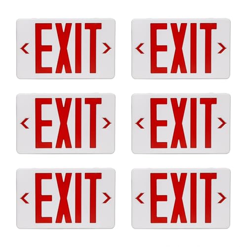 Motomate Red Exit Sign, LED Emergency Exit Light with Battery Backup, AC 120/277V, Exit Signs with Emergency Lights, Commercial Emergency Lights for Business - 6 Pack