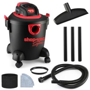 shop-vac 2035089 5 gallon wet/dry vacuum, 2.5 peak hp, 1.25 inch diameter x 7 foot hose, 7 ft cord length, includes extension wands and nozzle