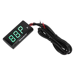 LCD Motorcycle Thermometer Ultra Thin Waterproof Water Temp Meter with 10MM Sparking Plug Adapter DC12V (Green)