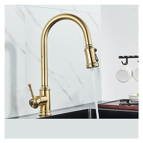 Upgrade Smart Touch Kitchen Faucet Black Vote Induction Faucet Gold/Nickel 360 Swivel Crane 2 Outlet Mixer Faucet(No Sensor Brush Gold)