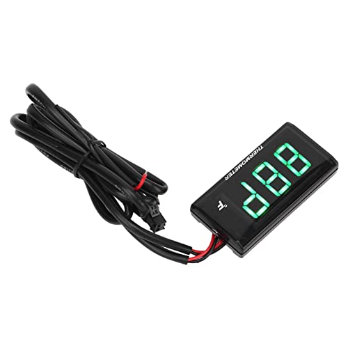 LCD Motorcycle Thermometer Ultra Thin Waterproof Water Temp Meter with 10MM Sparking Plug Adapter DC12V (Green)