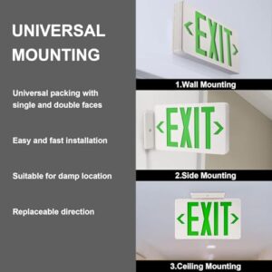 Motomate Green LED Exit Emergency Sign Light Single or Double Faces Rechargeable 120V/277V Fire Exit Signs Lighting for Room,Street,Window,Stairs