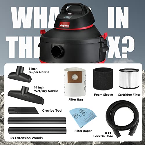 Shop-Vac 5983389 Wet/Dry Vacuum Cleaner, 16 Gallon, 6.5 Peak HP, 2.50 Inch Diameter x 8 Foot Hose, 18 Foot Cord, Ideal for Jobsite, Garage & Workshop