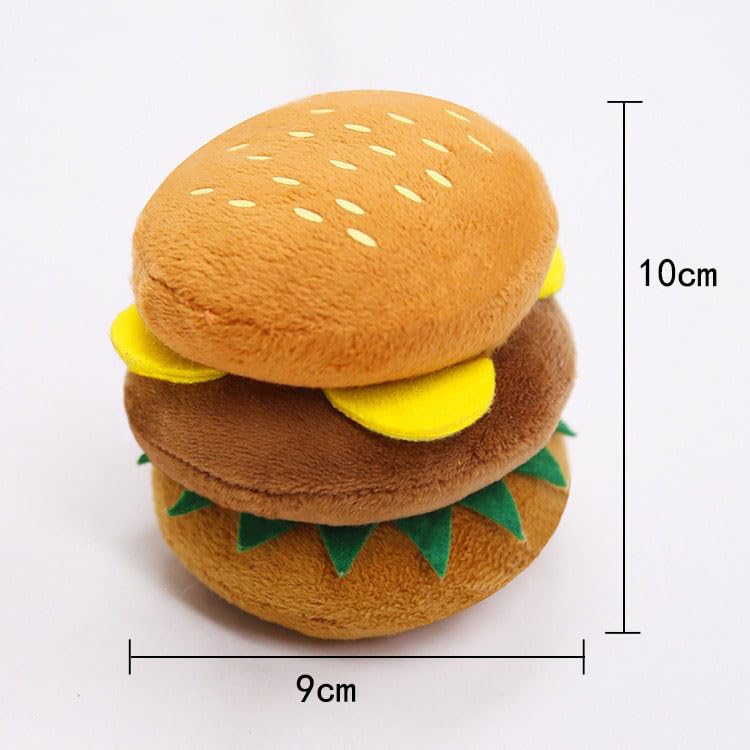 HUONIU Chew - Resistant Plush Dog Toy - Hamburger Design with Squeaker for Dental Health and Playtime Entertainment, Ideal for Dogs