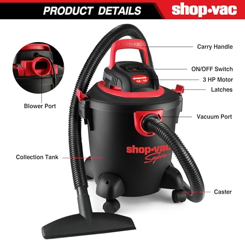 Shop-Vac 2035089 5 Gallon Wet/Dry Vacuum, 2.5 Peak HP, 1.25 Inch Diameter x 7 Foot Hose, 7 Ft Cord Length, Includes Extension Wands and Nozzle