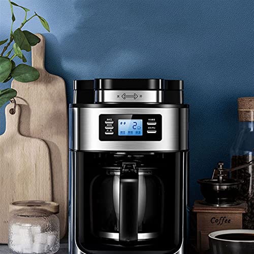 NDRFAWY Coffee Machines 1000W Coffee Maker Machine Home Automatic LED-display Bean Grinder Fresh Grinding American Espresso Coffee Tea Milk 1.2L