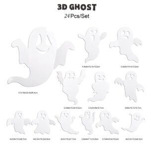 24 Pcs Halloween Ghost Wall Decor Ghost Stickers 3D Ghost Stickers Wall Stickers Decoration Halloween Cute Design Wall Decals Reusable PVC Wall Sticker for Home Halloween Party Supplies