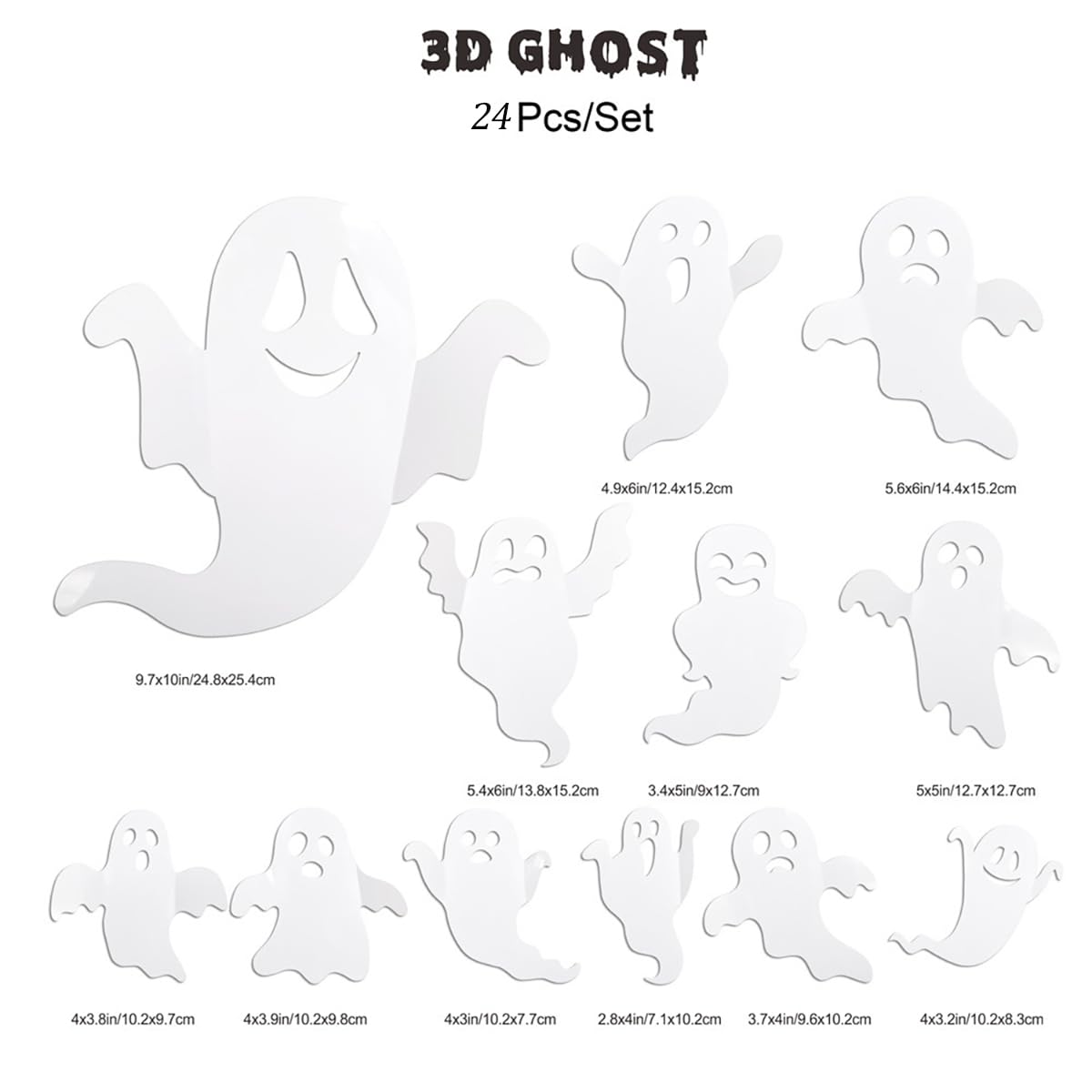 24 Pcs Halloween Ghost Wall Decor Ghost Stickers 3D Ghost Stickers Wall Stickers Decoration Halloween Cute Design Wall Decals Reusable PVC Wall Sticker for Home Halloween Party Supplies