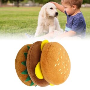 HUONIU Chew - Resistant Plush Dog Toy - Hamburger Design with Squeaker for Dental Health and Playtime Entertainment, Ideal for Dogs