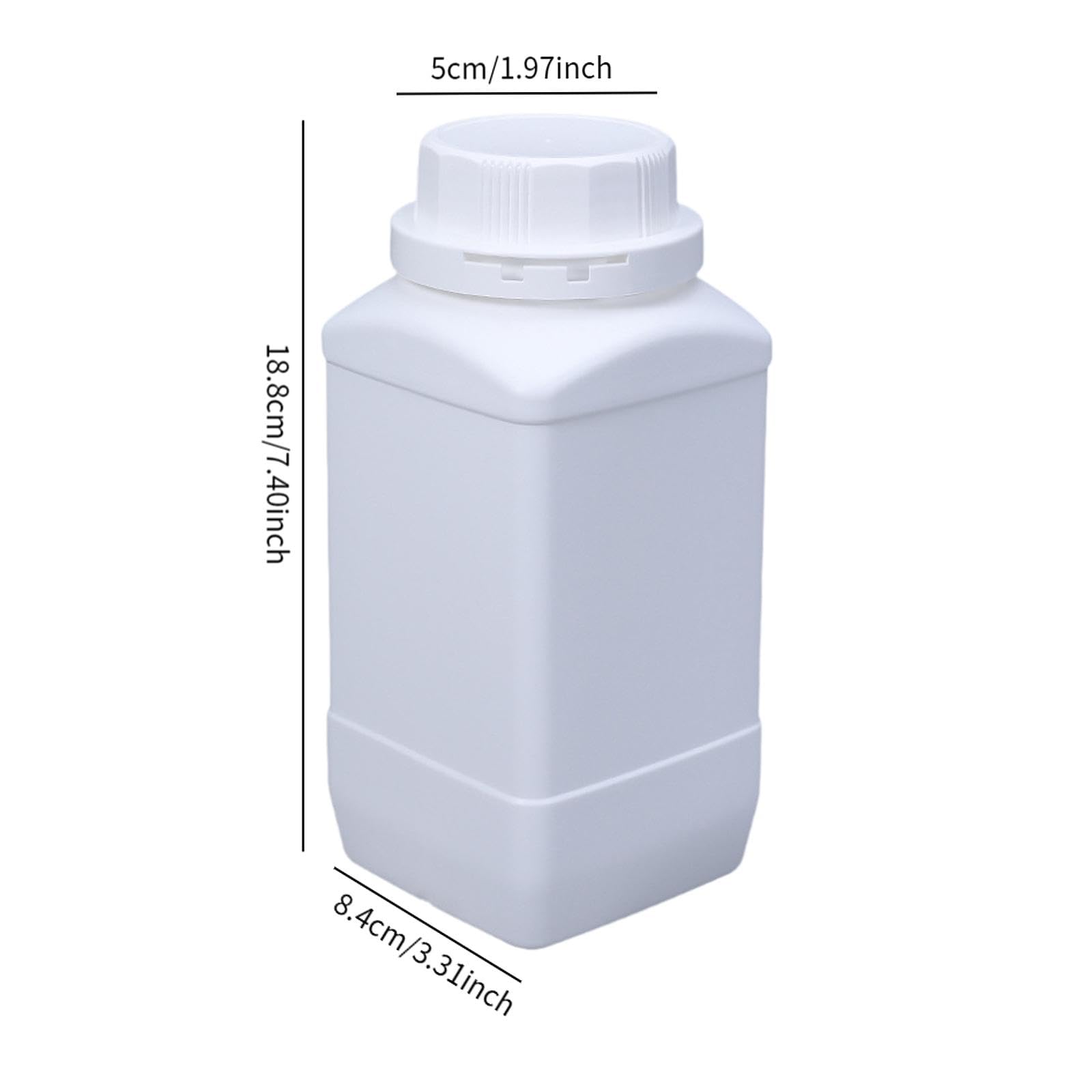 shamjina Large Mouth Square Bottle Chemical Storage Bottles 1L Hdpe with Inner Cover with Lid Sealing Liquid Storage for Home Classroom, White, with White Cap