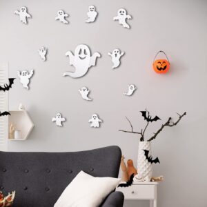 24 Pcs Halloween Ghost Wall Decor Ghost Stickers 3D Ghost Stickers Wall Stickers Decoration Halloween Cute Design Wall Decals Reusable PVC Wall Sticker for Home Halloween Party Supplies