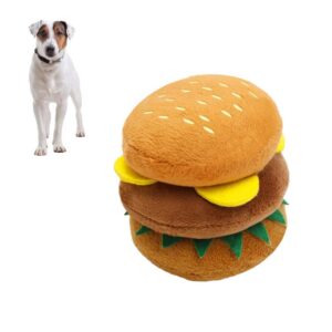 HUONIU Chew - Resistant Plush Dog Toy - Hamburger Design with Squeaker for Dental Health and Playtime Entertainment, Ideal for Dogs