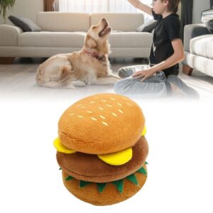 HUONIU Chew - Resistant Plush Dog Toy - Hamburger Design with Squeaker for Dental Health and Playtime Entertainment, Ideal for Dogs