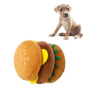 HUONIU Chew - Resistant Plush Dog Toy - Hamburger Design with Squeaker for Dental Health and Playtime Entertainment, Ideal for Dogs