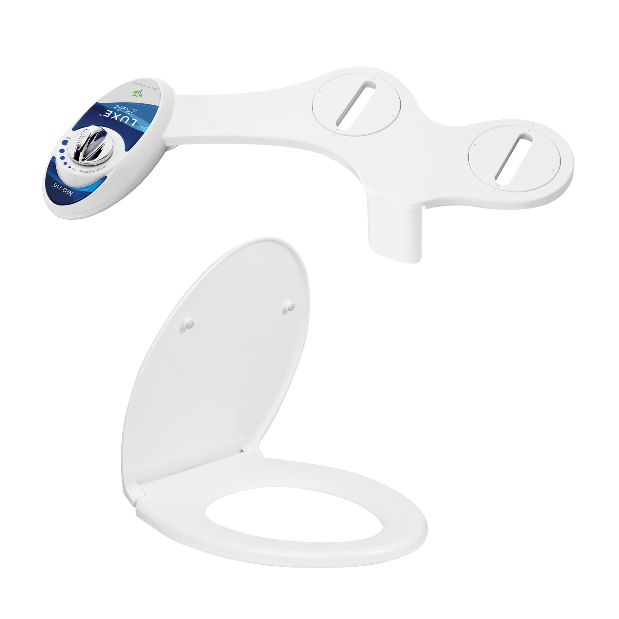 LUXE Bidet NEO 110 Blue and LUXE Elongated Toilet Seat Bundle