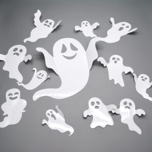 24 Pcs Halloween Ghost Wall Decor Ghost Stickers 3D Ghost Stickers Wall Stickers Decoration Halloween Cute Design Wall Decals Reusable PVC Wall Sticker for Home Halloween Party Supplies