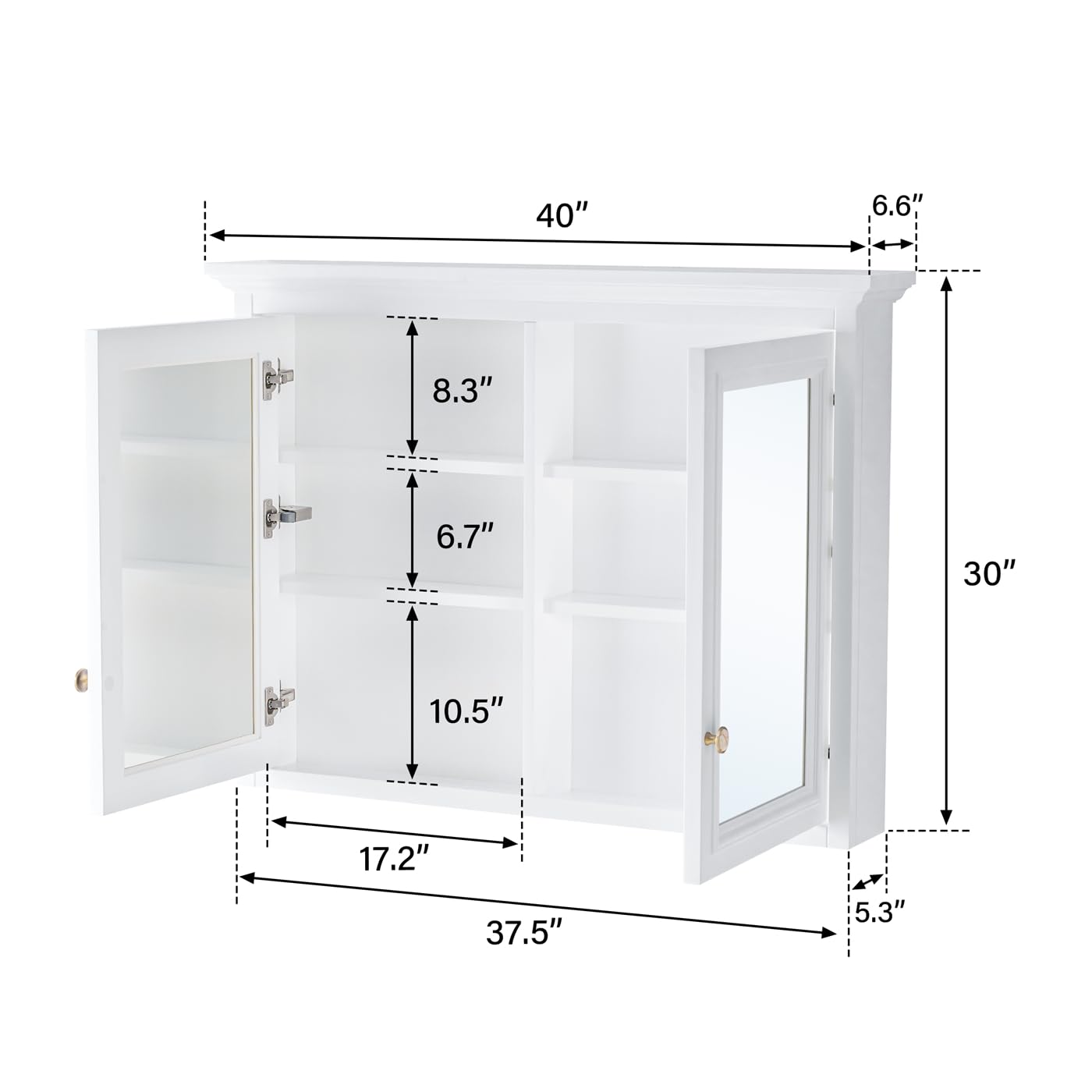 WELLFOR 40 x 30-in Bathroom Cabinet with Double-Side Mirrors, Wall Mounted Wood Mirror Storage Cabinet with 2 Soft-Close Door/ 4 Solid Wood Shelves, Anti-Fog Glass, Z-bar Hangs Vertically, White