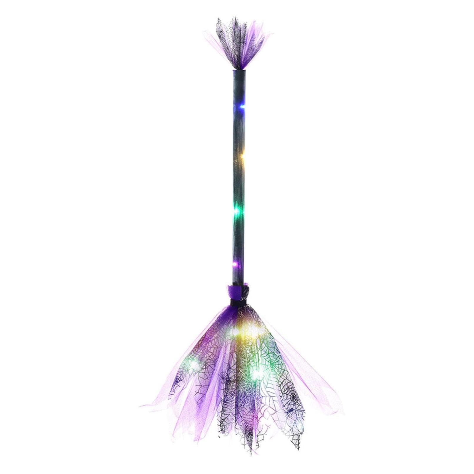 Halloween Witch Broom with LED Light, Witch Broomstick Light Up Witch Broom Decor Cosplay Props Costume Accessories (Purple)