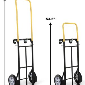 Simpli-Magic 800 lb Capacity 2 in 1 Convertible Hand Truck and Dolly with 10" Flat Free Rubber Wheels,Black with Yellow Handle.