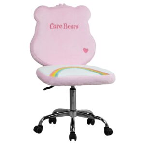 Impressions Vanity Care Bears Cheer Bear Swivel Vanity Chair for Bedroom, Armless Makeup Desk Chair with Wheels, Adjustable Height, Soft Teddy Fur Fabric and Comfy Foam Padded Seat