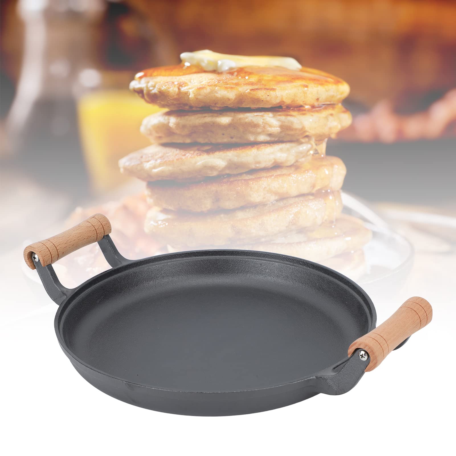 BBQ Grill Pan Cast Iron Round Meat Frying Skillets for Barbecue Gatherings (33cm/12.99in)