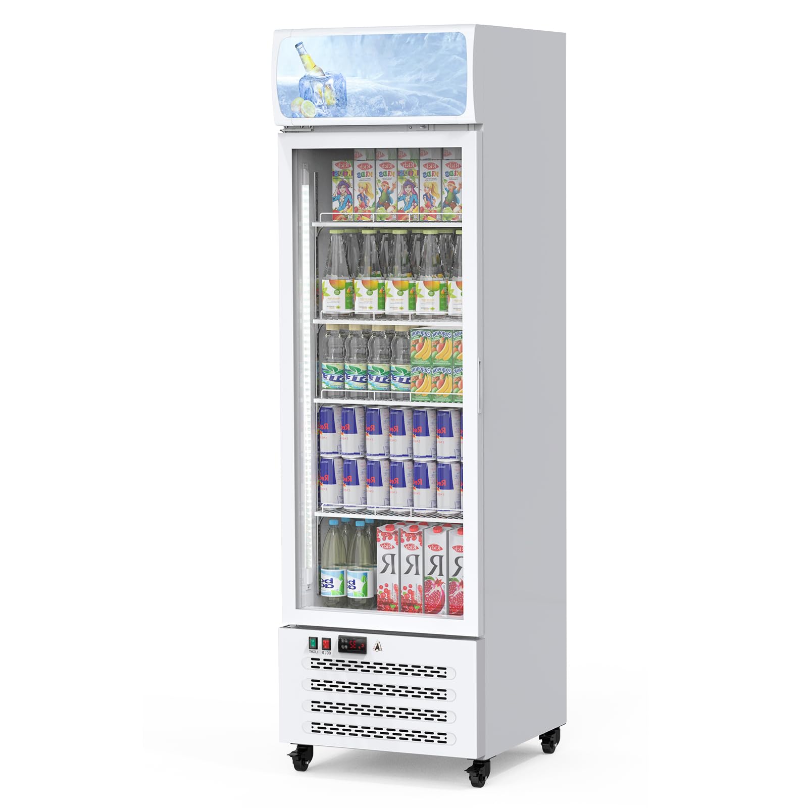 GarveeLife Commercial Merchandiser Refrigerator, 11.5 Cu.Ft,320L Beverage Refrigerator Cooler Merchandiser, Glass Door Display Refrigerator Upright Fridge With 4 Adjustable Shelves, Lightbox for Shop