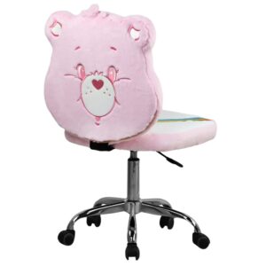 Impressions Vanity Care Bears Cheer Bear Swivel Vanity Chair for Bedroom, Armless Makeup Desk Chair with Wheels, Adjustable Height, Soft Teddy Fur Fabric and Comfy Foam Padded Seat