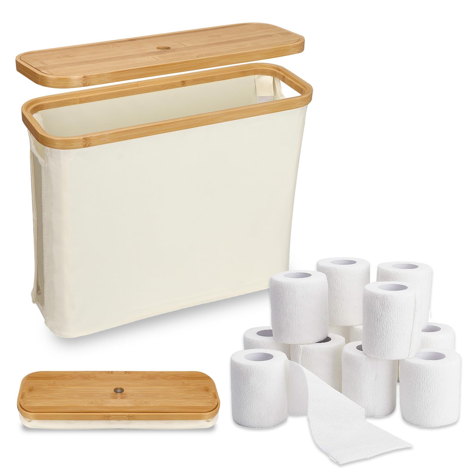 Toilet Paper Storage,Toilet Paper Basket with Bamboo Lid,Bathroom Toilet Paper Storage Organizer,Free Standing Toilet Paper Holder Up to 9 Mega Rolls,Toilet Paper Storage Box Container with Handle