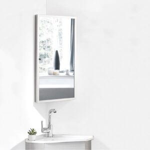 Bathroom Corner Medicine Cabinet with Mirror, Single Door Bathroom Wall Mount Stainless Steels Mirror Cabinet, Hanging Triple Shelf Storage Cabinet 12x24 inches (Left)