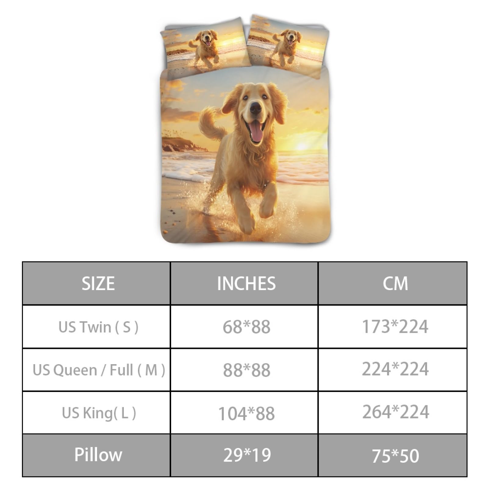 AQYAPTOIY Golden Retriever Duvet Cover for Bedroom Beach Comforter Cover King Size,Bed Covers for Living Room Aesthetic Bedding 3 Pcs Set for Dorm Quilt Cover Blanket Cover for Home