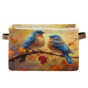 large storage basket blue birds autumn storage bin cube canvas fabric organizer handles collapsible for clothes toys bedroom decorative