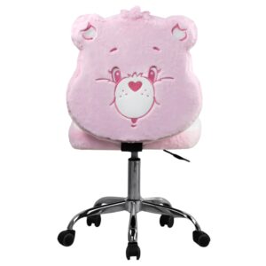 impressions vanity care bears cheer bear swivel vanity chair for bedroom, armless makeup desk chair with wheels, adjustable height, soft teddy fur fabric and comfy foam padded seat