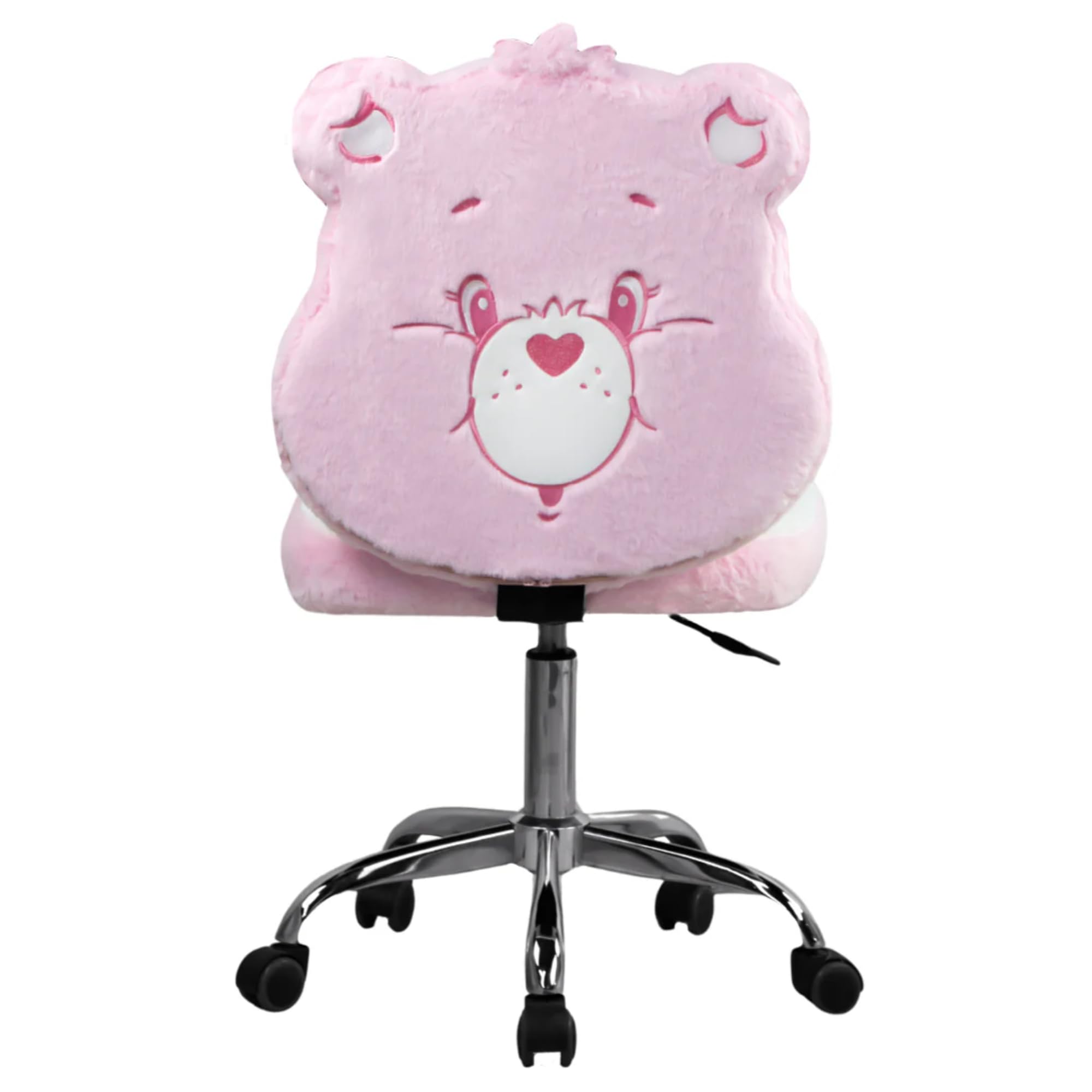 Impressions Vanity Care Bears Cheer Bear Swivel Vanity Chair for Bedroom, Armless Makeup Desk Chair with Wheels, Adjustable Height, Soft Teddy Fur Fabric and Comfy Foam Padded Seat