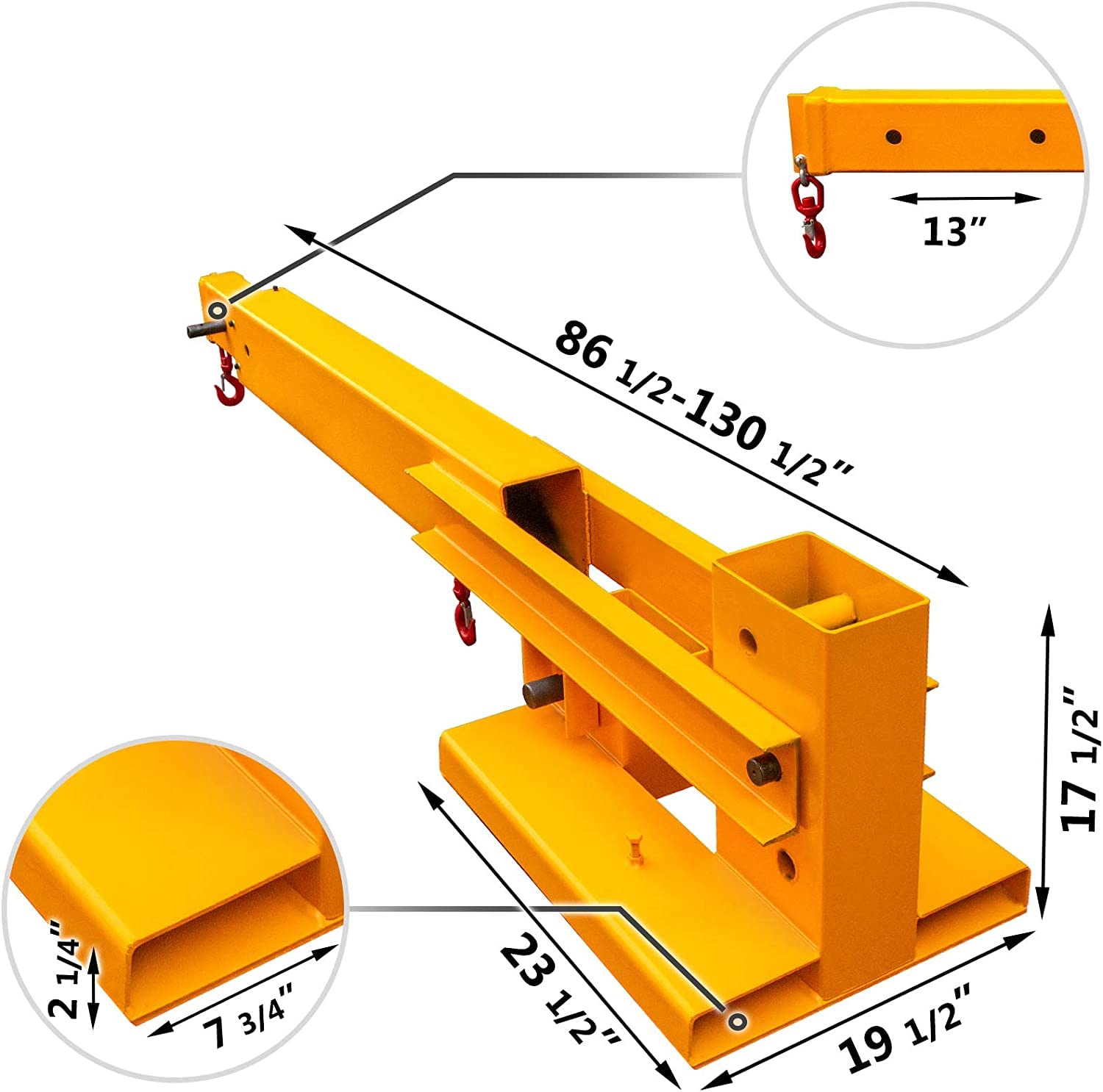 BestEquip Forklift Jib Boom Crane, Heavy Duty Fork Mounted Telescoping Crane Jib Boom 6000lbs/3T Capacity, Forklift Mobile Crane with 2 Hooks for Warehouse or Factories