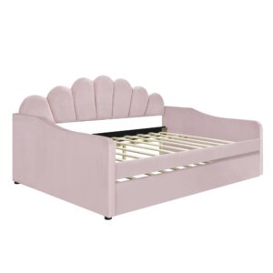 Bellemave Full Size daybed with Trundle, Sofa Bed Full Size, daybed with Trundle for Adults, Kids, Girls, Teens, daybed with Trundle for Living Room, Velvet, Pink