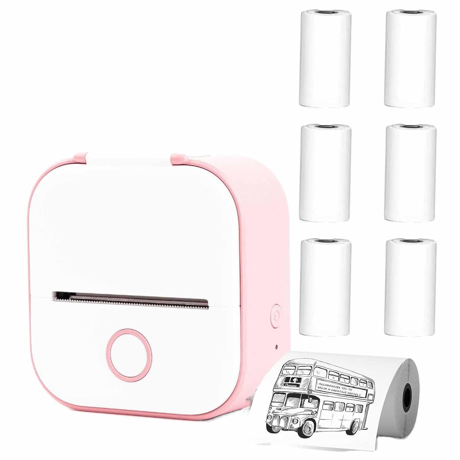 Thermarote Mini Printer, Portable Mini Pocket Sticker Printer, Thermal Printer Inkless Sticker Maker Machine Pocket, T02 Sticker Printer for Work, Plan, Notes (Pink)