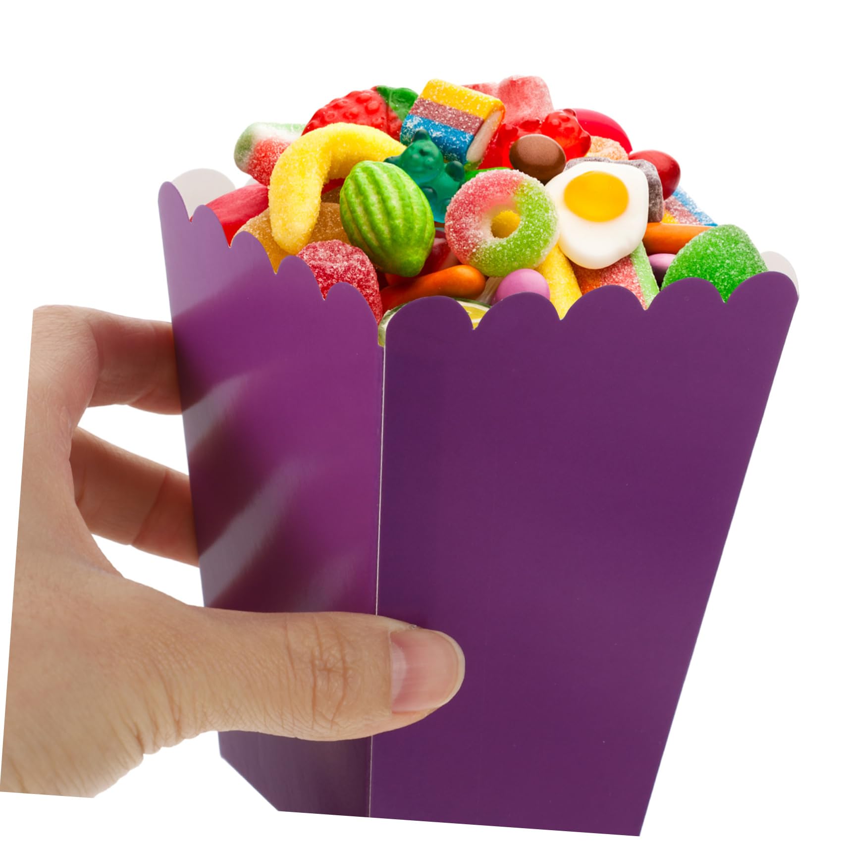 GRIRIW 50pcs Boxes Popcorn Box Kraft Paper Container Popcorn Cups Cardboard Candy Container Snack Containers Snack Candy Popcorn Buckets for Theater Snack Bag Purple 250g White Cardboard