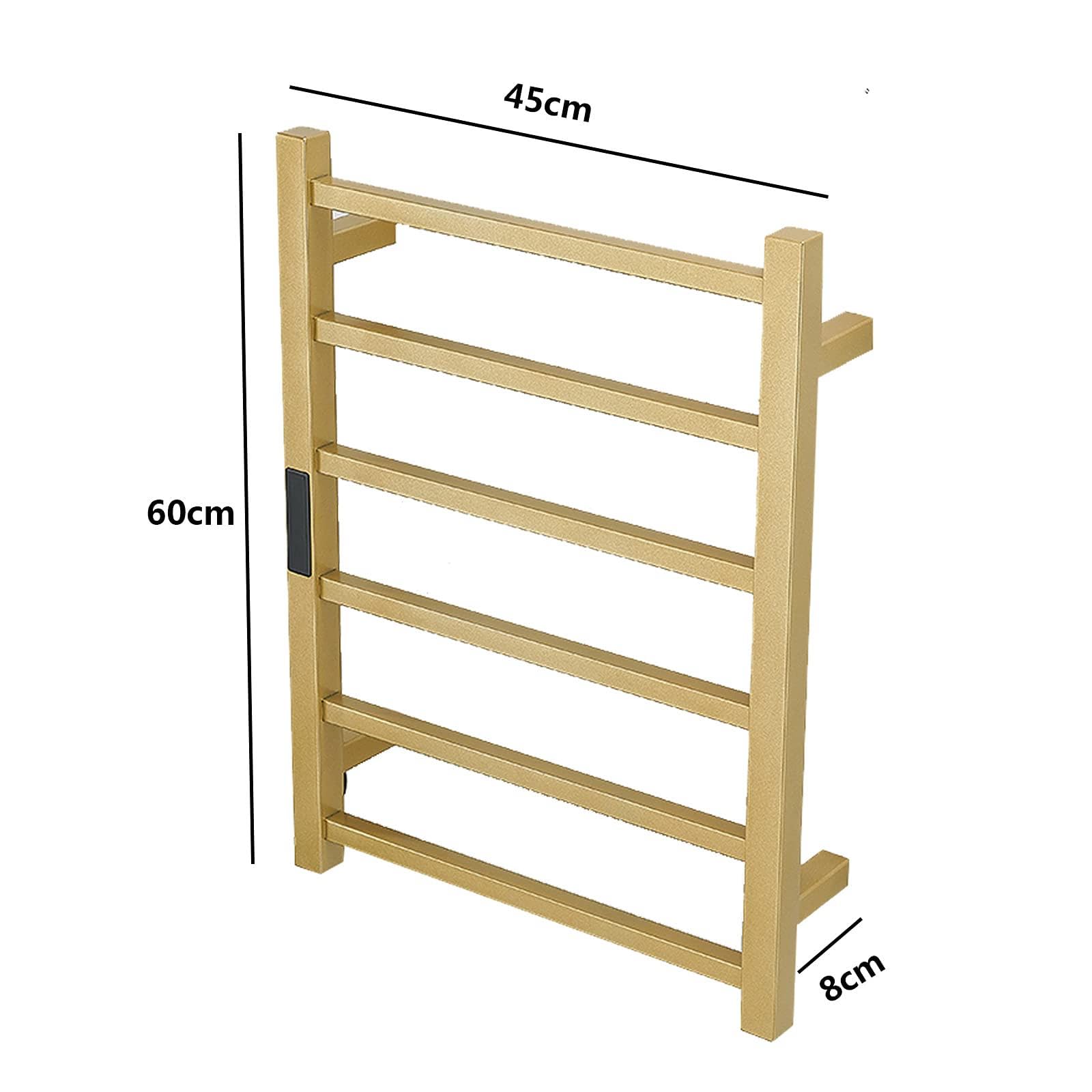 Heated Towel Warmer Rack, Wall Mounted Electric Towel Rail with Temperature Adjustment & Timer, 6 Bars Stainless Steel Drying Racks, Gold