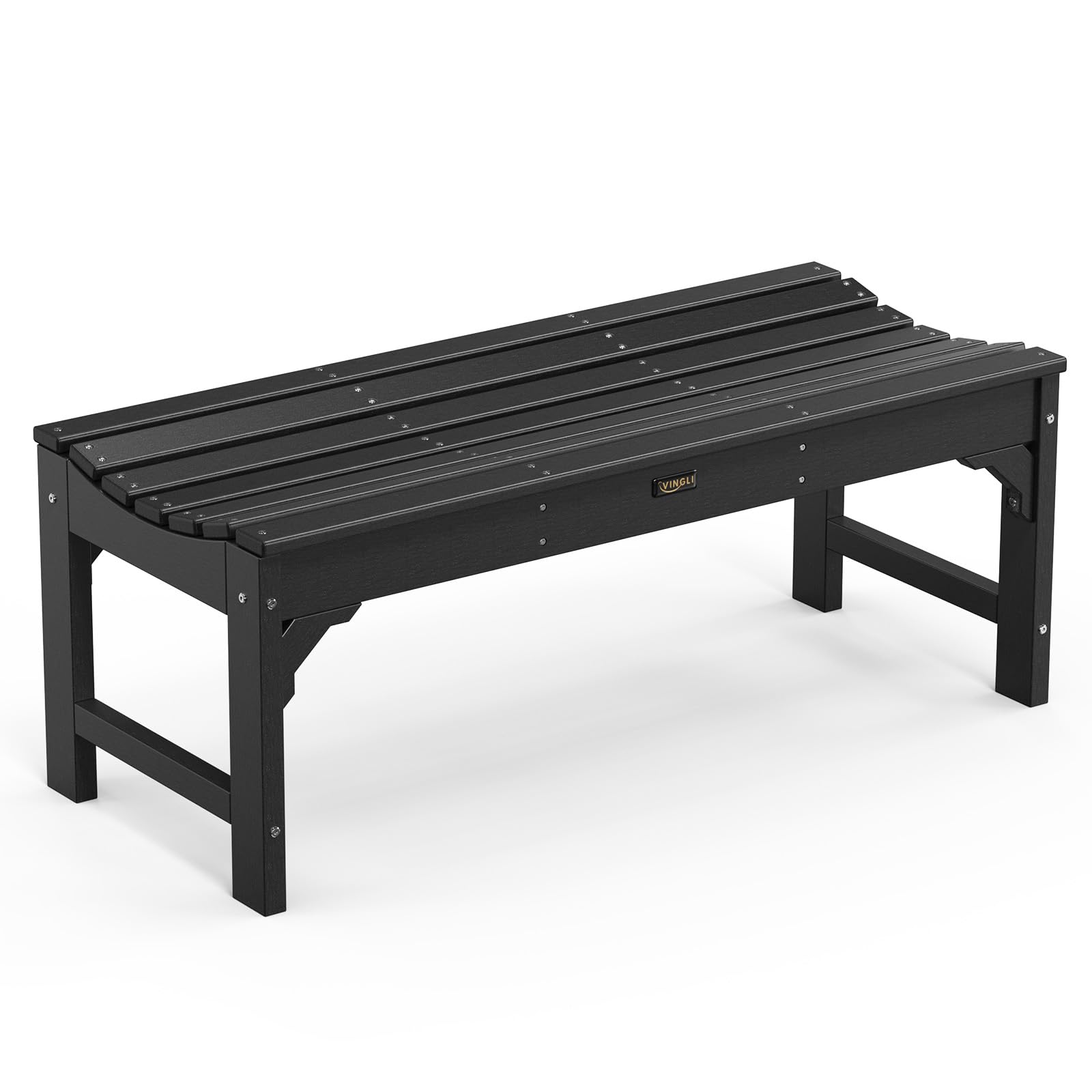 VINGLI Outdoor Bench Garden Bench HDPE Porch Bench, Poly Lumber Patio Bench, Oversized Park Bench All-Weather 800 lbs Weight Capacity (Black)