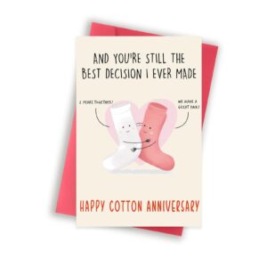 glightg happy 2nd anniversary card gifts for him her, funny 2nd wedding anniversary card for women men, cotton anniversary greeting card for husband wife, cute 2 year anniversary cards decorations