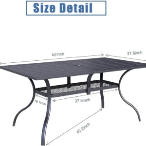 Crownland Outdoor Patio Dining Table, 60" x 37"Rectangle Metal Patio Table with 1.57" Umbrella Hole, Outdoor Furniture Dining Table for 6-8 Person, for Backyard, Garden, Classic Black