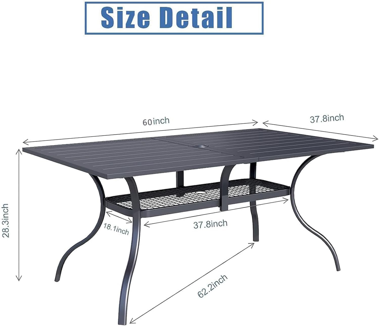 Crownland Outdoor Patio Dining Table, 60" x 37"Rectangle Metal Patio Table with 1.57" Umbrella Hole, Outdoor Furniture Dining Table for 6-8 Person, for Backyard, Garden, Classic Black