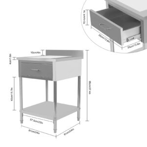 CUBELLIN Commercial Food Prep Workstation 24" X 24" Stainless Steel Kitchen Work Table with Drawer & Backsplash Heavy Duty Worktable Workstation Adjustable Feet Height Workstation