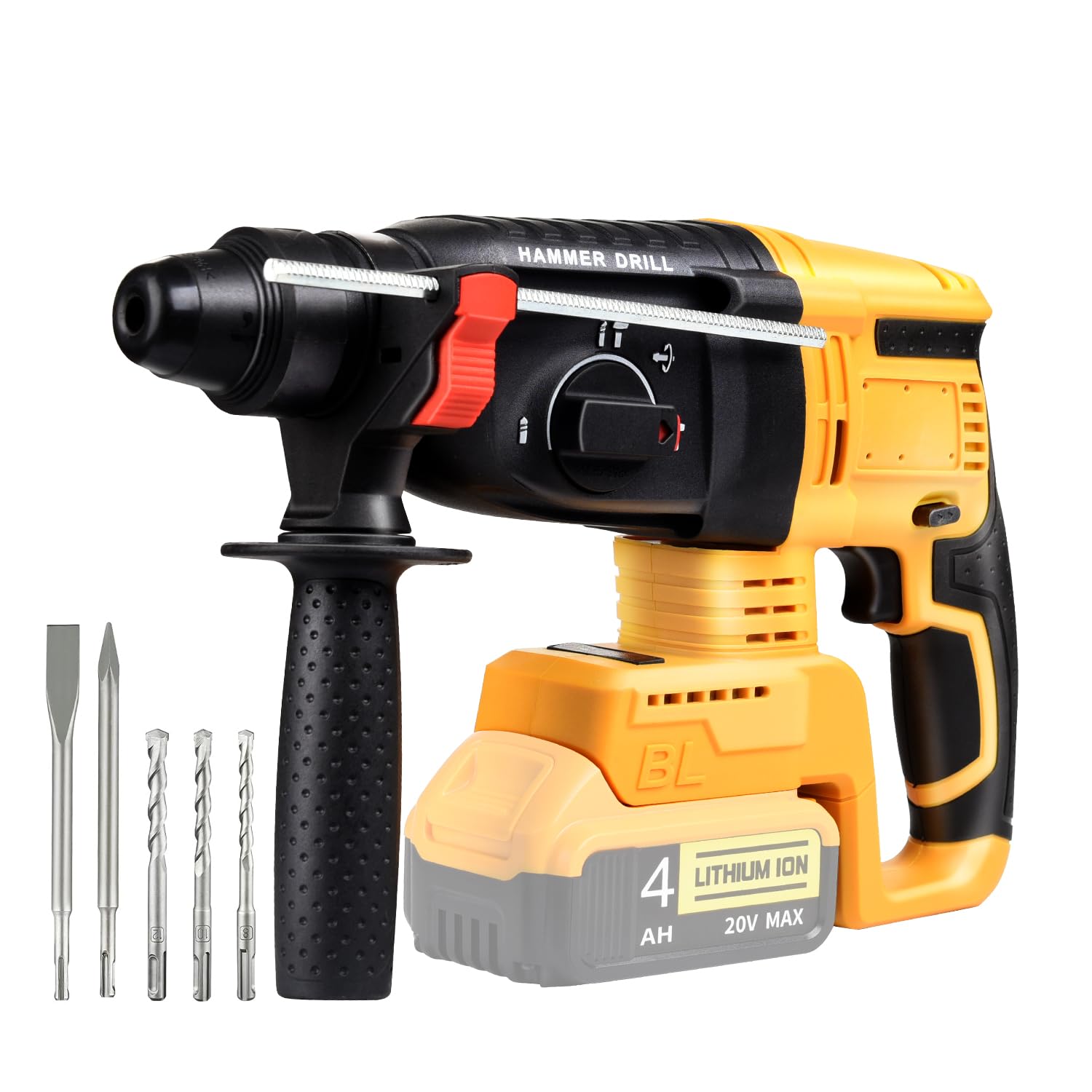 Rotary Hammer Drill Compatible with Dewalt 20V MAX Battery(NO Battery) SDS-Plus Rotary Hammer Drill with Heavy Duty Safety Clutch,3 Functions and 5 Drill Bits for Concrete, Masonry, Wood, Metal