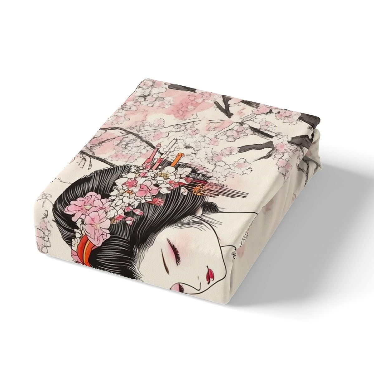 Feelyou Kids Japanese Geisha Bedding Set King Size Boys Girls Cherry Blossoms Comforter Cover Set Japanese Style Duvet Cover Japanese Tradition Aesthetic Bedspread Cover (No Comforter)