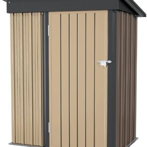 Furniwell Outdoor Storage Shed, Metal Garden Sheds Outdoor Storage House with Single Lockable Door for Backyard Patio Lawn (Brown, 5 x 3 FT)