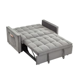 Gexpusm Pull Out Futon Sofa Bed, 55.3'' Convertible Loveseat Sleeper, 3-in-1, Velvet, Grey