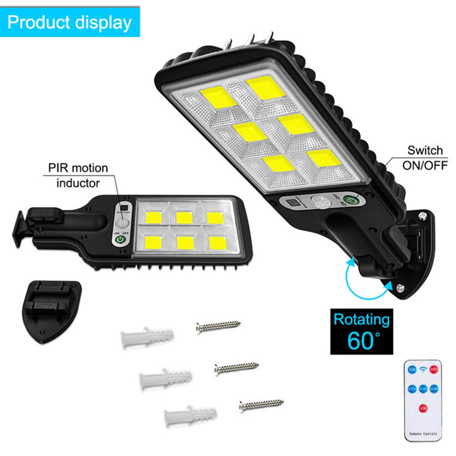 1Pcs Christmas Decorations Christmas Lights Solar Street Light, IP65, Dusk to Da-wn with Motion Sensor LED Security Flo-od Light for Parking Lot, Remote Control with 72 COB Lamp Beads